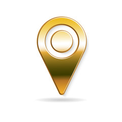 Golden marker location logo. Vector graphic design