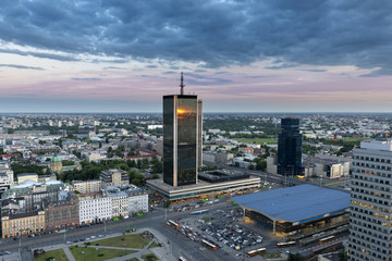 Aerial view of Warsaw downtown at dusk time © Cinematographer
