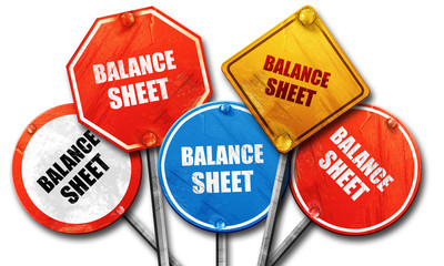 balance sheet, 3D rendering, rough street sign collection