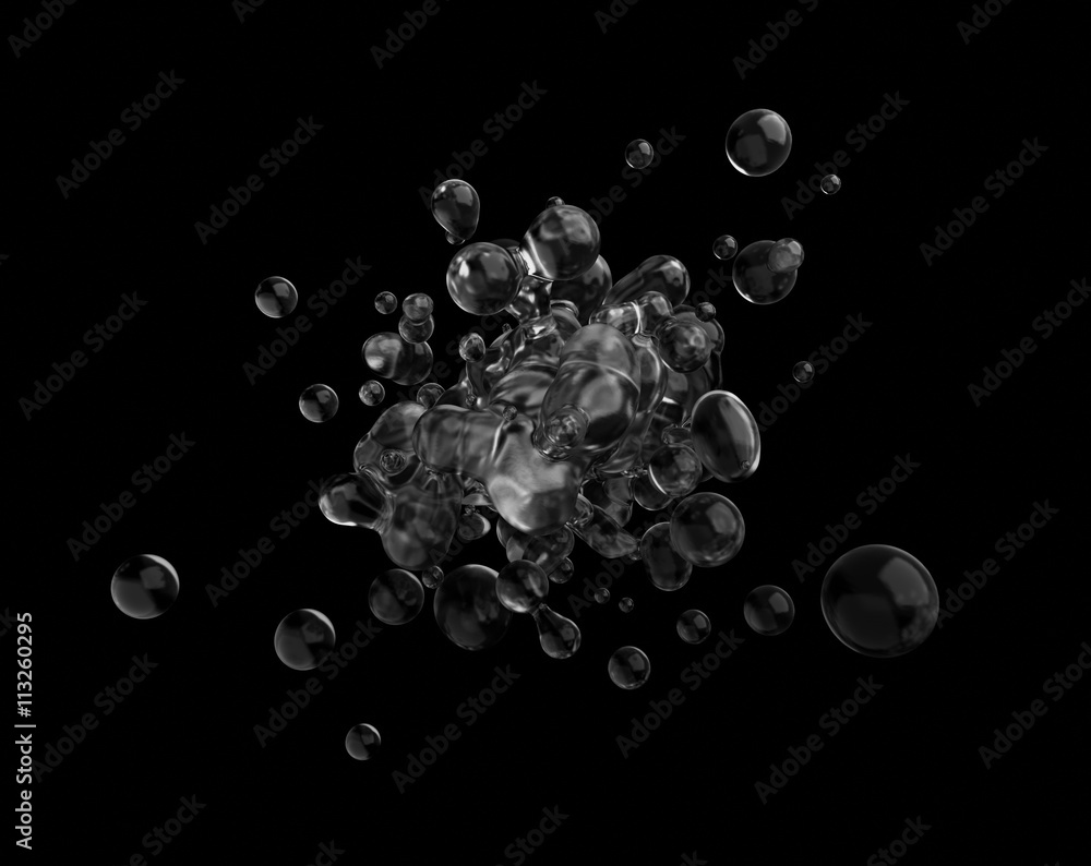 Poster abstract 3d rendering of chaotic liquid in empty space. background with dynamic fluid splash. design