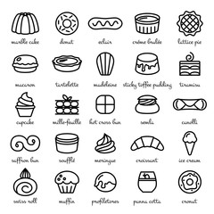 line icon set of world best desserts and sweets