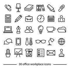 set of office workplace line icons