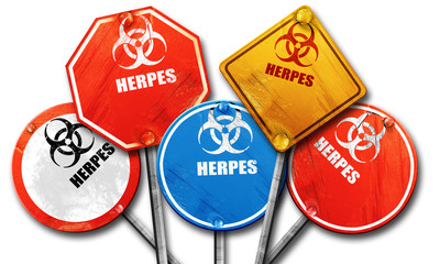 Herpes virus concept background, 3D rendering, rough street sign