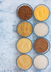 Whole grains and cereals in glass bowl 