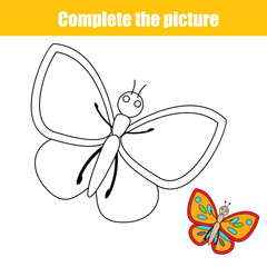 Complete the picture children educational drawing game, coloring page for kids