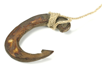 Angelhaken aus einem Stück Knochen von der Sepik Küste/ Papua-Neuguinea