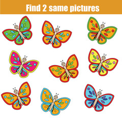 Find the same pictures children educational game with butterflies