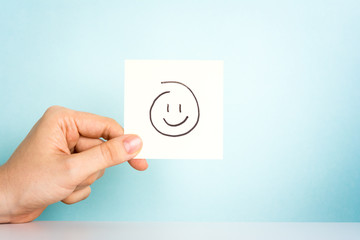 Happy employee. Emoticon, feelings, illustration, motivation.
