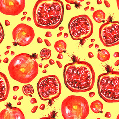      Watercolor pattern - a pomegranate fruit 