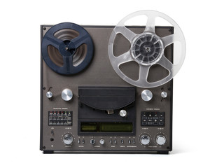 Analog music player with two coils for the tape, isolated on white background