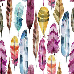 seamless pattern of watercolor feathers - 113263889