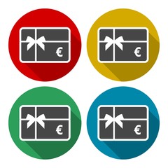 Shopping gift card icon, Gift card Icons set with long shadow