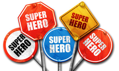 super hero, 3D rendering, rough street sign collection