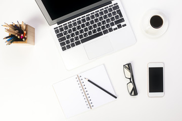 Office desktop with notebook