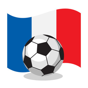 Football or soccer ball with french flag on white background. World cup. Cartoon ball. Concept of championship, league, team sport. Game for kids and adults. Cheering and sport fans concept.