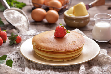delicious homemade pancake with ingredients