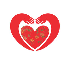 pair of hands hugging floral heart
