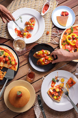 some italian cuisine on wooden table
