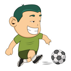 A boy playing soccer cartoon