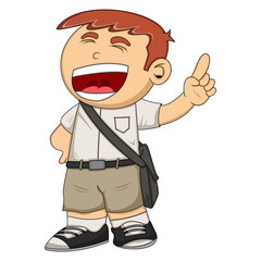 Student smile and raise his finger cartoon