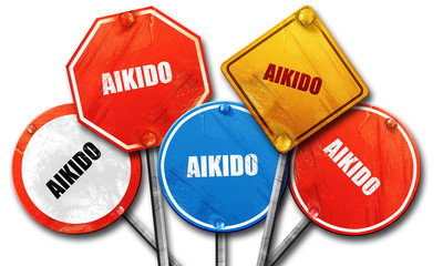 aikido sign background, 3D rendering, rough street sign collecti
