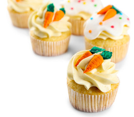 Easter cupcakes on white background