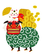 lion dance, beckoning cat, vector