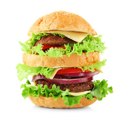 Double hamburger isolated on white