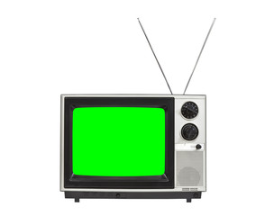 Vintage Portable TV with Antennas Isolated wth Chroma Green Scre