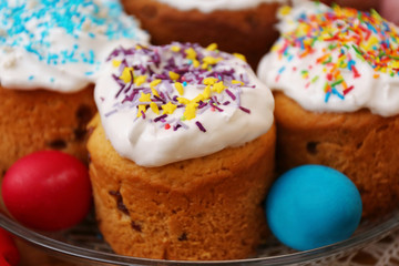 Easter decorations - eggs and cakes, close up