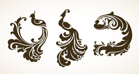 Set decorative ornament birds