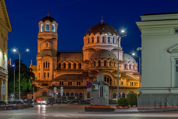 Fototapeta na wymiar National Assembly and Alexander Nevsky Cathedral in city of Sofia, Bulgaria