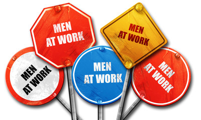 men at work, 3D rendering, rough street sign collection