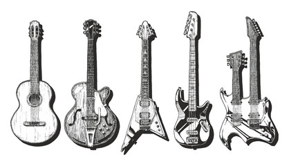 Obraz premium acoustic and electric guitars set