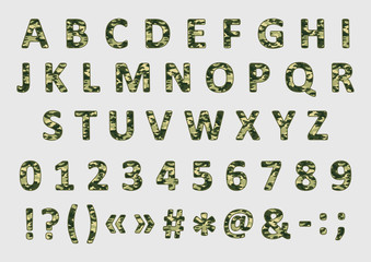 Military camouflage font, vector