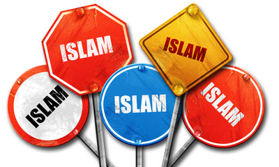 Islam, 3D rendering, rough street sign collection