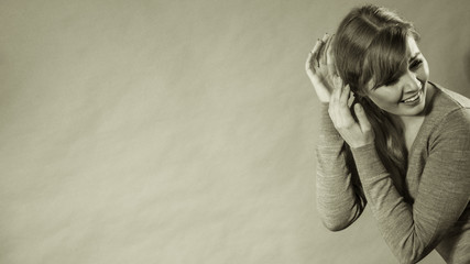 Fototapeta premium Scared terrified woman. Violence.