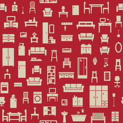 Vector seamless pattern background with home furniture icons 6