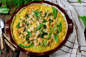 Casserole millet, spinach and chicken