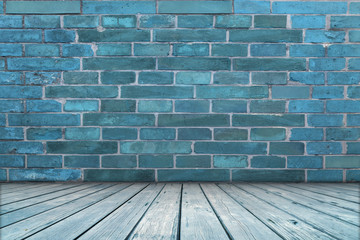 Empty room background of brick wall with wooden floor, Ideal for