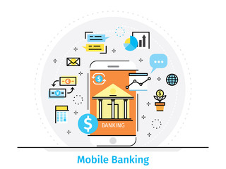 Thin line flat design concept for mobile banking