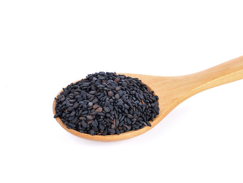 black sesame seeds  on white background