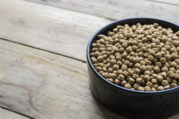 dog food on wood table