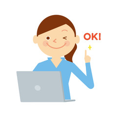 女性　パソコン　イラスト