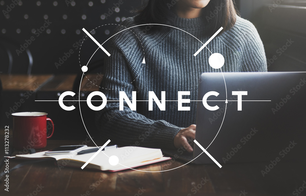 Aufkleber connect social networking interconnection communication concept