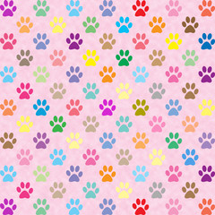 Fototapeta na wymiar Cute colorful puppy paw prints on pink background