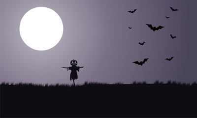 Fototapeta na wymiar Silhouette of scarecrow and bat Halloween