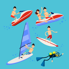 Set of vector characters - beach holiday on the water