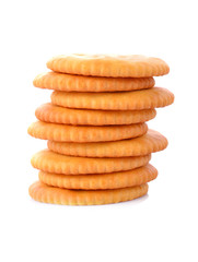 stack of crackers on white background