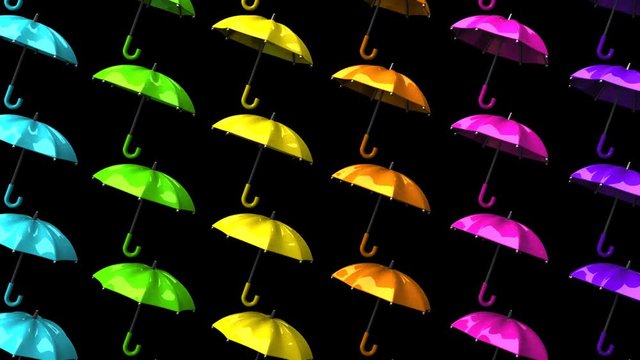 Colorful Umbrellas On Black Background.
Loop able 3DCG render Animation.